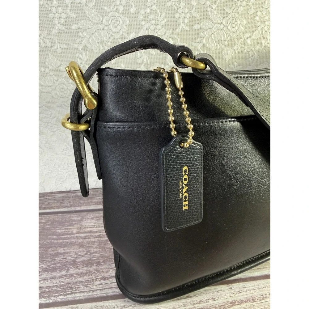 Vintage‎ COACH Equestrian Slim Crossbody Shoulder Bag Black Leather